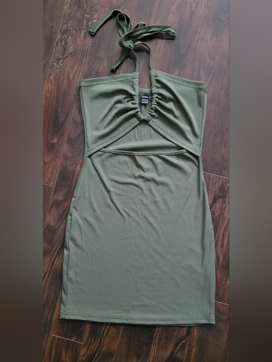 SHEIN Dresses & Skirts - 💲3/25💲SHEIN Olive Green Ribbed Cutout Halter Mini Dress